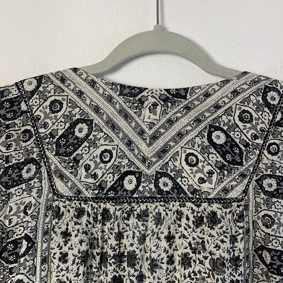 Lucky Brand Lelah Boho Floral Split Neck Tassel Tunic Blouse Sz M - Picture 8 of 11